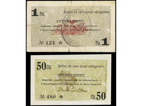 CATALUNYA. Lote 2 billetes 50 Cèntimos y 1 Pesseta. C.M. d´ 