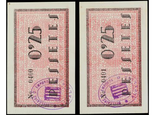 CATALUNYA. Lote 2 billetes 0, 25 Pessetes. Octubre 1937. C.M