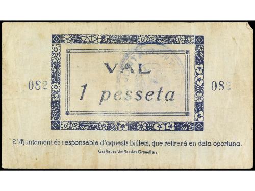 CATALUNYA. 1 Pesseta. Maig 1937. Aj. de RIELLS DEL FAI. MUY 