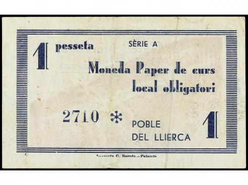 CATALUNYA. 1 Pesseta. 1 Juny 1937. C.M. de POBLE DEL LLIERCA
