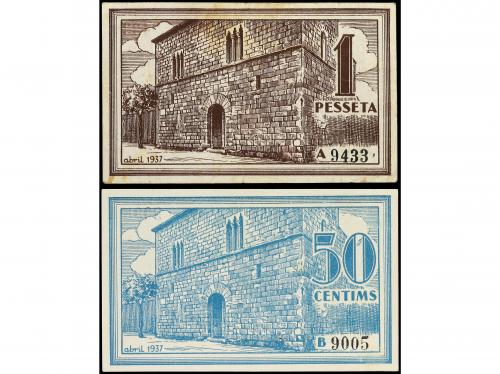CATALUNYA. Lote 2 billetes 50 Cèntims y 1 Pesseta. Abril 193