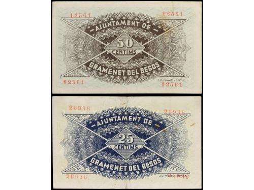 CATALUNYA. Lote 2 billetes 25 y 50 Céntims. Juliol 1937. Aj.