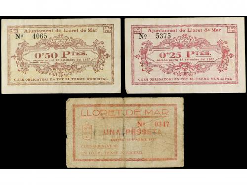 CATALUNYA. Lote 3 billetes 0, 25, 0, 50 y 1 Pesseta. 1937. T