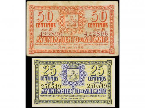 VALENCIA. Lote 2 billetes 25 y 50 Céntimos. 30 Junio 1938. A