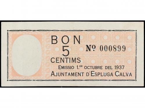 CATALUNYA. 5 Cèntims. 1 Octubre 1937. Aj. d´ ESPLUGA CALVA. 
