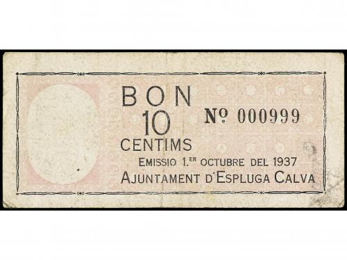 CATALUNYA. 10 Cèntims. 1 Octubre 1937. Aj. d´ ESPLUGA CALVA.