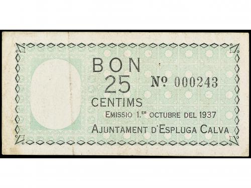 CATALUNYA. 25 Cèntims. 1 Octubre 1937. Aj. d´ ESPLUGA CALVA.