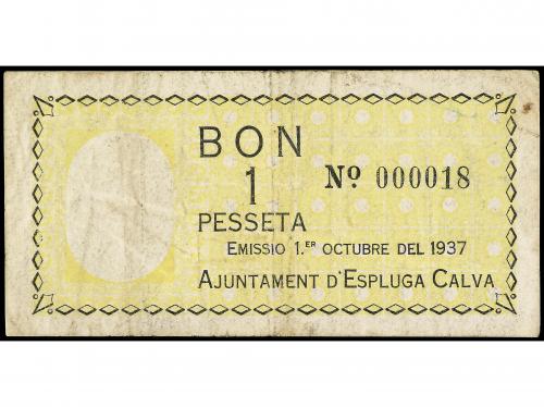 CATALUNYA. 1 Pesseta. 1 Octubre 1937. Aj. d´ ESPLUGA CALVA. 