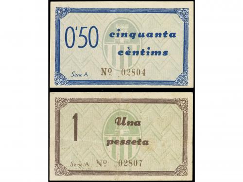 CATALUNYA. Lote 2 billetes 50 Cèntims y 1 Pesseta. Maig 1937