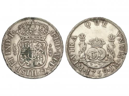 FERNANDO VI. 2 Reales. 1759. LIMA. J.M. 6,73 grs. Columnario
