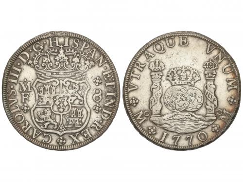 CARLOS III. 8 Reales. 1770. MÉXICO. M.F. 26,85 grs. Columnar