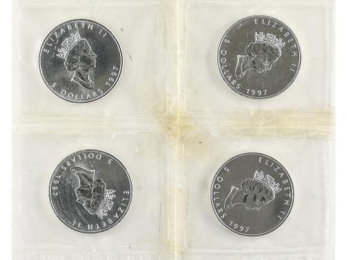 CANADÁ. Lote 68 monedas 5 Dollars. 1989 a 1999. ELIZABETH II