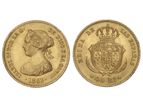 ISABEL II. 40 Reales. 1863. MADRID. 3,36 grs. (Casi impercep