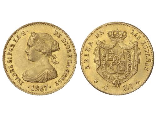 ISABEL II. 4 Escudos. 1867. MADRID. 3,35 grs. (Ínfimas marqu