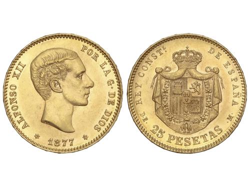 ALFONSO XII. 25 Pesetas. 1877 (*18-77). D.E.-M. (Ínfimas mar