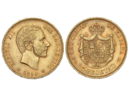 ALFONSO XII. 25 Pesetas. 1884 (*18-84). M.S.-M. (Ínfimos gol