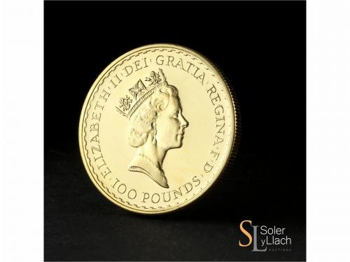 GRAN BRETAÑA. 100 Pounds. 1988. ELIZABETH II. 34,07 grs. AU.