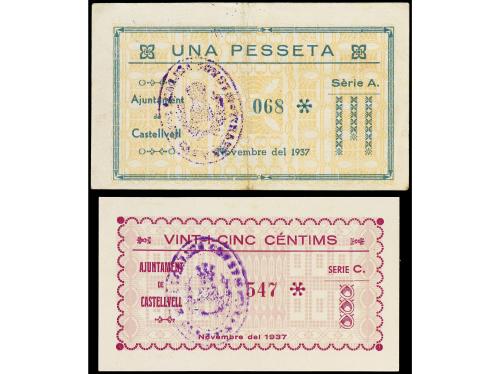 CATALUNYA. Lote 2 billetes 50 Cèntims y 1 Pesseta. Aj. de CA