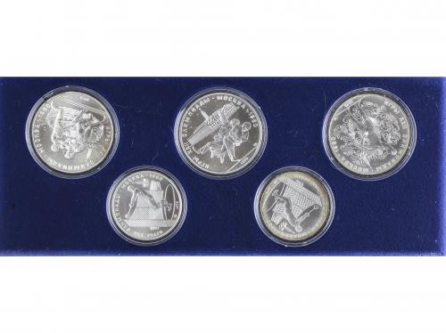 RUSIA. Lote 2 sets 10 monedas 5 (4) y 10 Roubles (6). 1978 y
