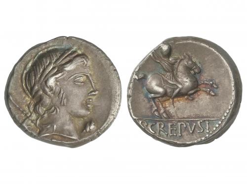 REPÚBLICA ROMANA. Denario. 82 a.C. CREPUSIA. Publius Crepusi
