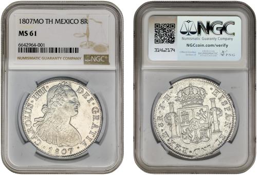 CARLOS IV. 8 Reales. 1807. MÉXICO. T.H. Encapsulado por NGC 