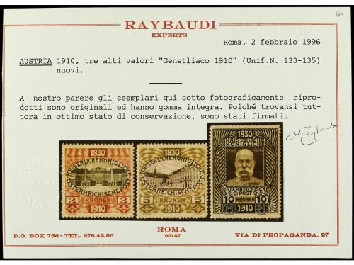 ** AUSTRIA. Yv. 133/35. 1910. 2 kr., 5 kr. y 10 kr. Finales 