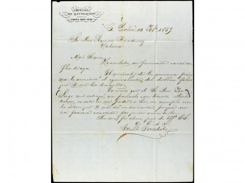 ✉ CUBA. Ant. 1. 1859. CARTA escrita a bordo del vapor "C. Co