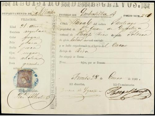 Δ PUERTO RICO. 1868-69. Dos REGISTROS DE ESCLAVOS con sellos