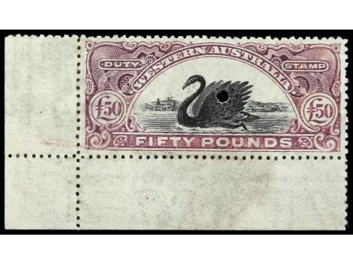 AUSTRALIA OCCIDENTAL. FISCAL STAMPS. Set of 13. 1 p. to 50 £