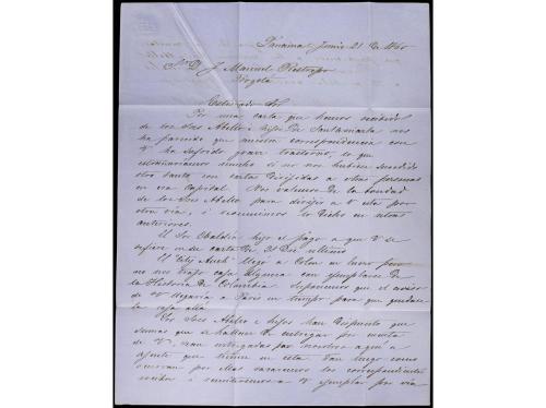 ✉ PANAMA. 1860. PANAMÁ a BOGOTA. Carta completa con texto ci