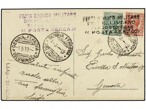 ✉ ITALIA. 1919. LIVORNO a GÉNOVA. Tarjeta Postal SPETTACOLI 