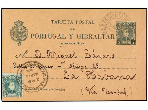 ✉ ESPAÑA. Ed. 43SN. 1904. BARCELONA a LA HABANA. 5 cts. verd