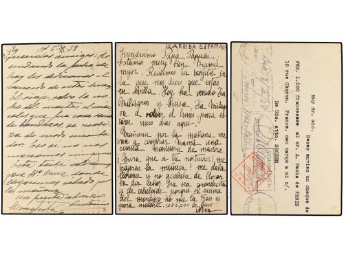 ✉ ESPAÑA. Ed. 81 (3). 1938. Tres tarjetas de 15 cts. franque