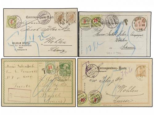 ✉ AUSTRIA. 1891-1909. Eight postal stationary cards taxed on