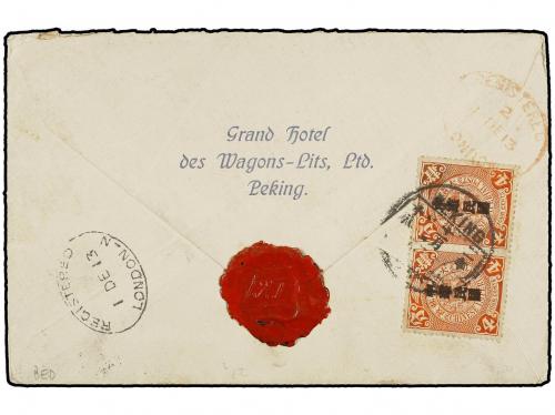✉ CHINA. Sc. 150var. 1913. PEKING to LONDON. 4 cts. red (5 s