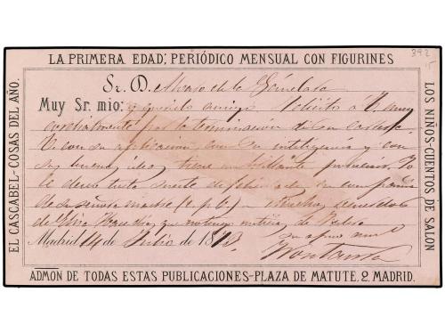 ✉ ESPAÑA. 1873. MADRID a BARCELONA. Tarjeta Postal Precursor