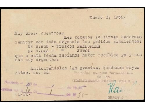 ✉ ESPAÑA ENTEROS POSTALES: DE INICIATIVA PRIVADA. 1935. BARC
