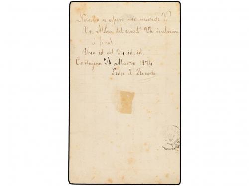 ✉ ESPAÑA. 1874. CARTAGENA a BARCELONA. Tarjeta Postal Precur