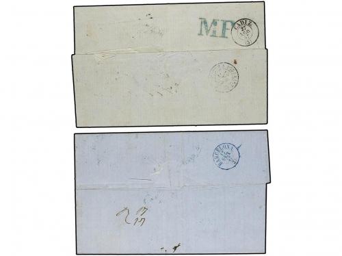 ✉ ESPAÑA: PREFILATELIA. 1857. Dos cartas de FRANCIA a BARCEL