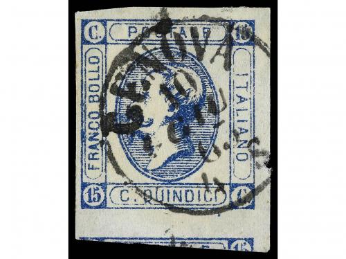 ° ITALIA. Sa. 13 var. 1863. 15 c. azul, II tipo. Variedad CA