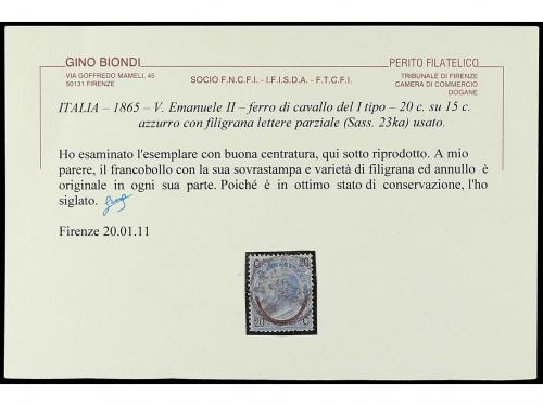 ° ITALIA. Sa. 23ka y 25ka. 1865. 25 c. s. 15 c. azul. Varied