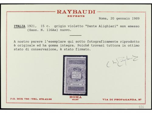 ** ITALIA. Sa. 116Aa. 1921. 15 c. gris violeta. VARIEDAD DE 