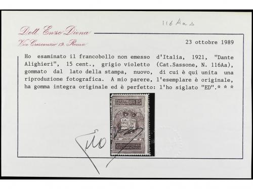 ** ITALIA. Sa. 116Aas. 1921. 15 c. gris violeta. Variedad GO