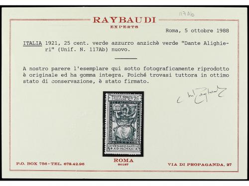 **/*/° ITALIA. Sa. 117 (16). 1921. 25 c. verde gris. 16 sell