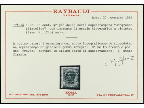 ** ITALIA. Sa. 124b. 1922. 15 c. gris. Variedad con impronta