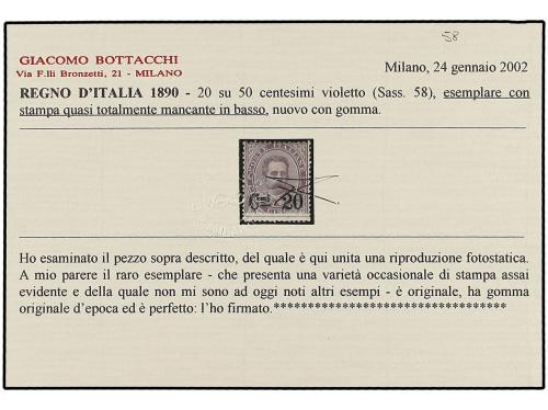 * ITALIA. Sa. 58. 1890-91. 20 cts. s. 50 cts. lila. FALTA GR