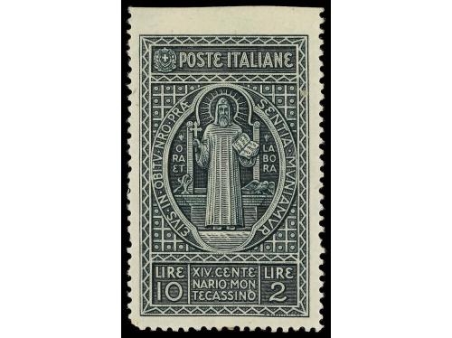 ** ITALIA. Sa. 268. 1929. 10 + 2 liras verde SIN DENTAR MARG