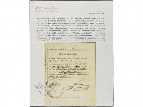 ✉ CUBA. 1903. RECIBO DE GIRO POSTAL (Vaglia Postale) del Con