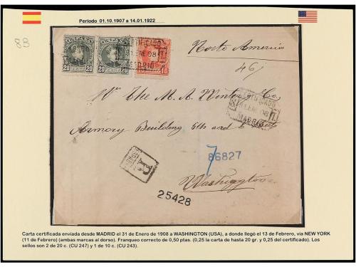 ✉ ESPAÑA. 1901-08. TRES cartas certificadas circuladas a U.S