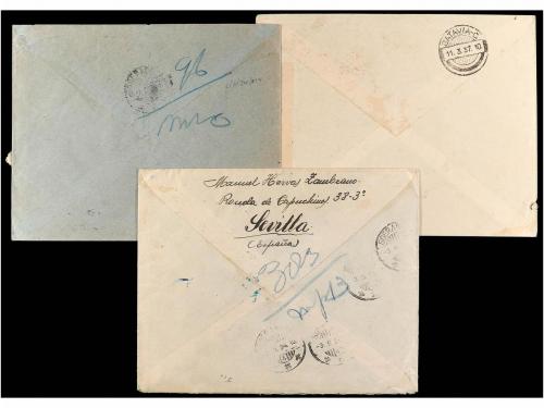 ✉ ESPAÑA. 1929-37. TRES cartas dirigidas a INDONESIA. Dos ce